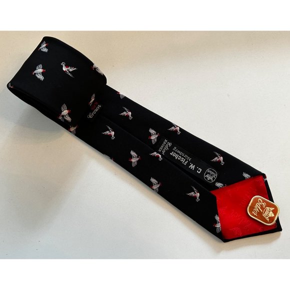Edsor Kronen - C.W Fischer Pure silk Necktie Pheasant Bird 54x3” NWT Deadstock - Picture 3 of 5